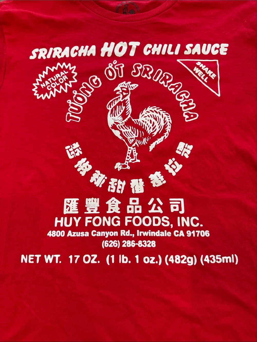Sriracha Hot Chili Sauce Men’s Red T-Shirt Large Short Sleeve Novelty Funny NWT - Picture 2 of 11